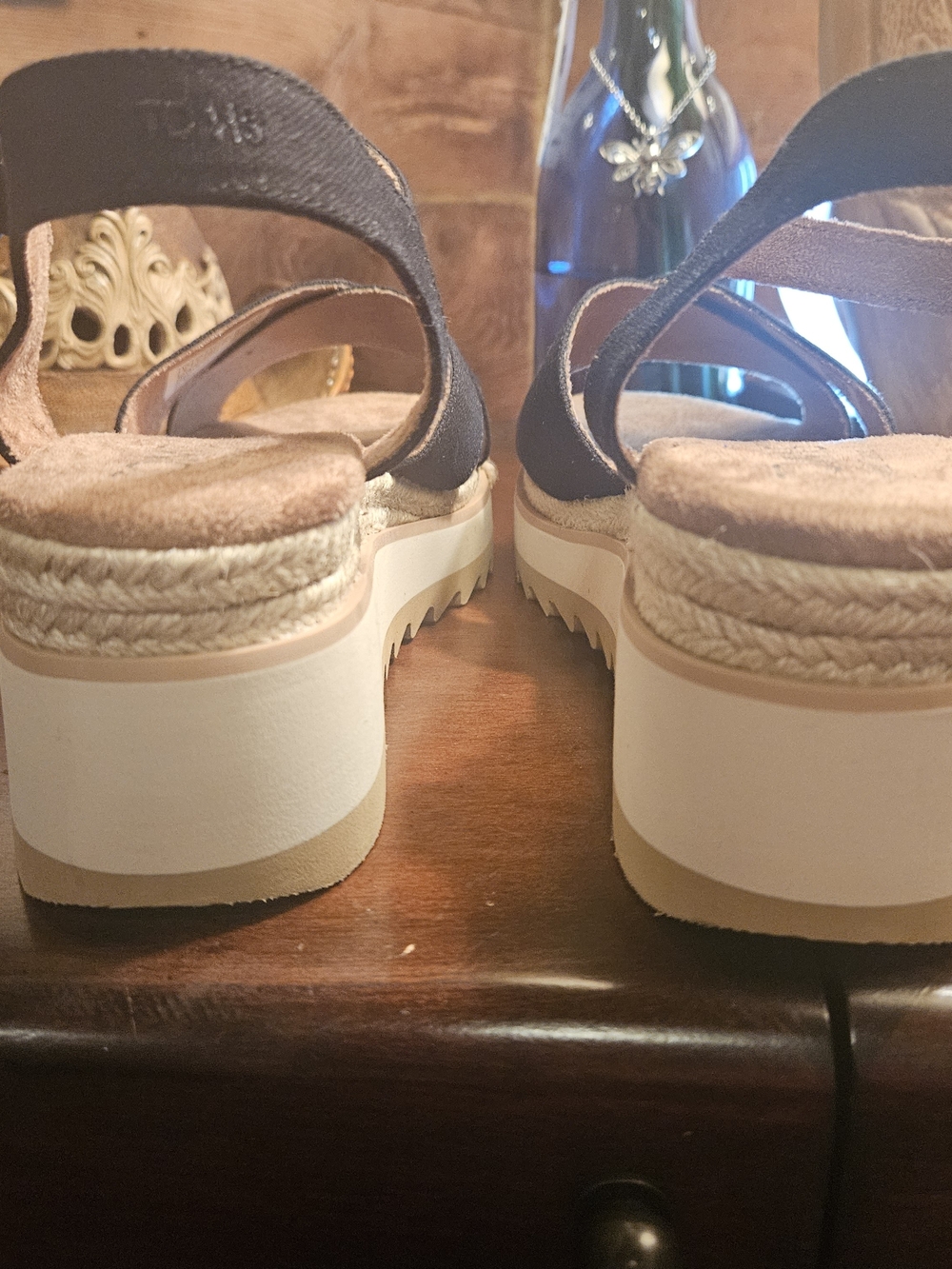 Toms Black Crisscross Wedge Sandals with Ankle Strap - Picture 6 of 10